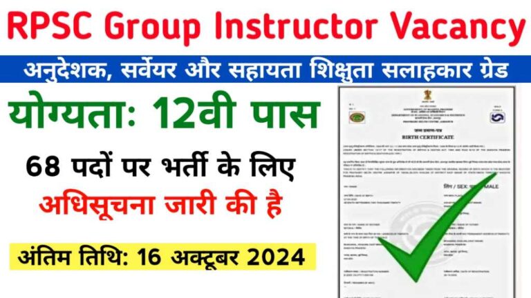 RPSC Group Instructor Vacancy 2024