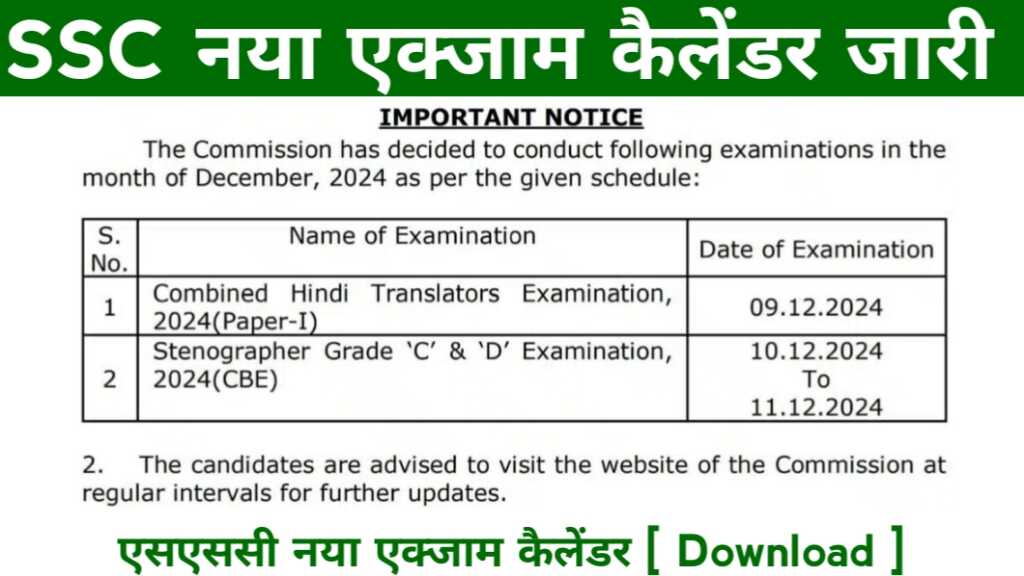 SSC New Exam Calendar 2024